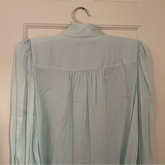 Trina Turk Puff Sleeve Silk Blend Blouse, Blue Frost, Small - Picture 6 of 9